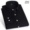 男士60棉纯黑平纹方领长袖衬衫（乳白扣）J1864