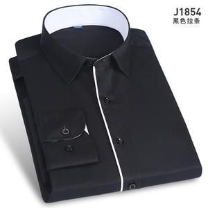 男士拉条60棉纯黑平纹长袖衬衫J1854