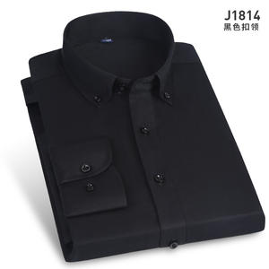 男士扣领 60棉纯黑平纹长袖衬衫J1814
