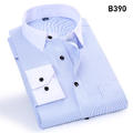 蓝条拼领黑扣长袖衬衫B390